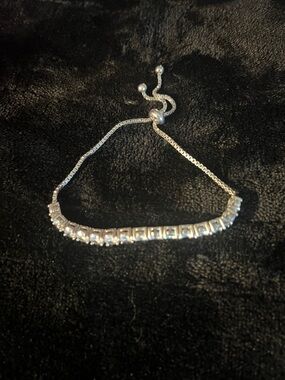 Sterling Silver Cubic Zirconia Adjustable Tennis Bracelet - Silver